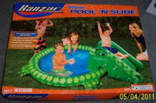 Banzai Alligator Swimming Inflatable Kids Pool w Slide New