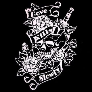 Love Kills Slowly Skull Knife Tattoo Art T Shirt WS15