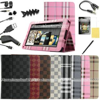 For Kindle Fire PU leather Case Cover Car Charger USB Cable Stylus Ea