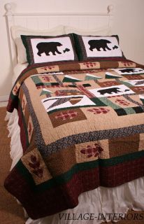 Lodge Bear Winter Cabin Woods 100 Cotton Oversize King Quilt