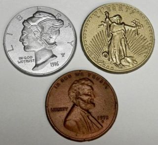 Coin Magnets   Mercury, Lincoln, & Gold   3 pcs.