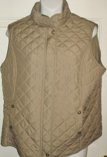Van Heusen Ladies Quilted Vest Size Large Fleece Lined Tan Zip Front