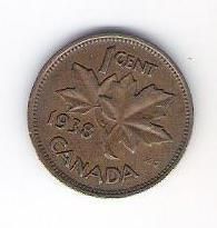 1938 Canada Canadian King George VI Penny One 1 Cent Coin