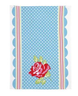Country Cottage Rose Polka Dots Kitchen Towel Blue Rose Red Green