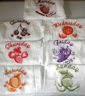 sack embroidered kitchen towels bar mops Days of the week FRUIT theme
