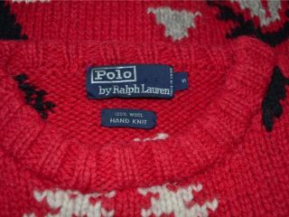 Ralph Lauren Polo Hand Knit Red Indian Blanket Wool Sweater s Small