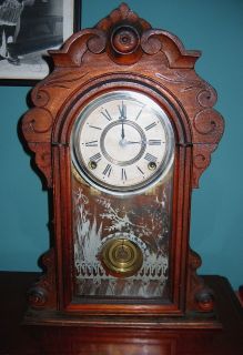 Kroeber Mantle Clock Excellent Case Glass Brass Needs Key Pendulum