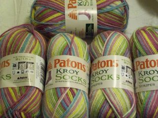 Kroy Yarn Lot 5 Skeins Patons Kroy Socks Stripes Sweet Stripes New