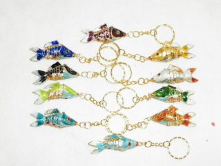 New Cloisonne Gold Koi Fish Pendent Cell Charm Key Chain Ring 10