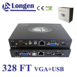 1080p VGA USB KVM Balun Over Signal CAT5 5e 6 RJ45 Extender w 4 USB