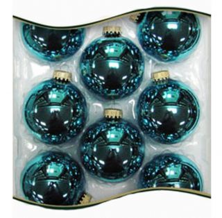 NEW Christmas By Krebs Pale Turquoise Shine Ball Ornament 8 pc set