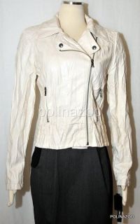 Guess Summer Coat White Faux Leather Zippered Moto Jacket $200 New