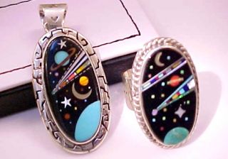 Stars Planets Comet Opal Turquoise Pendant Ring Set
