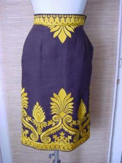 Oscar de La Renta Skirt Chocolate with Yellow Embroidery 4 do Peek