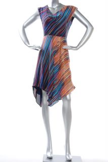 BCBG Max Azria Teal Multi Striped Draped Cocktail Dress QKD6I712 $278