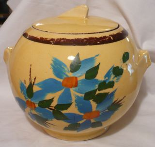 Vtg Deco Ball Ransburg Yellow Pottery Floral Cookie Jar