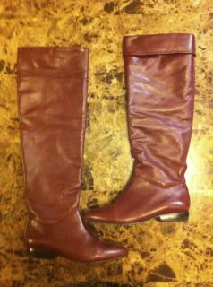 Pour La Victoire Womens Knee High Burgandy Leather Boots 7.5 *** $495