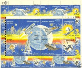 US 1912 1919 1981 18c Space Achievements Full SE Tenant Sheet UR P