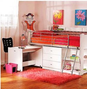 Storage Loft Desk Bed Set Children Kids Girl Bedroom Ladder Trundle