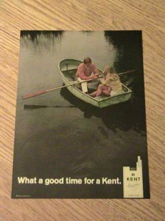 1969 Kent Cigarette Advertisement Boat Man Lady Ad Lake