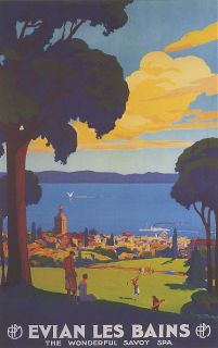 French Lake Geneva Evian Les Bains Vintage Repro Poster