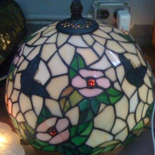 Vintage Stained Glass Lamp Shade Butterflys and Flowers