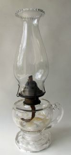 EAPG Finger Oil Lamp with Hurricane Shade Star Pattern