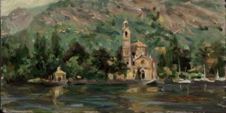 Leonard Wren Lake Como Coastline 8x16 Giclee on Canvas