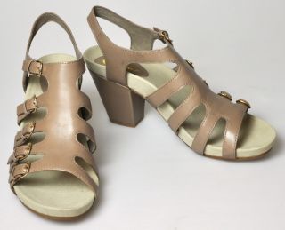 129 New Earthies Larissa Khaki Wax Soft Buckle Strap Sandals Heels 12