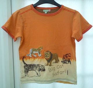 Monsoon Boys Orange Beige Big Cat Design Cotton T Shirt Aged 6 7 Yrs