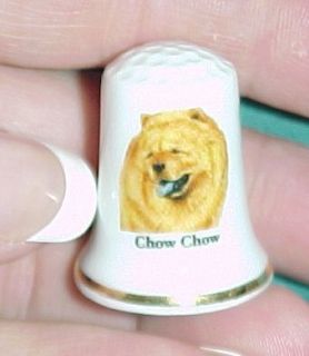 Vintage Chow Chow Dog Collectible Ceramic Thimble Figurine Lim Edition