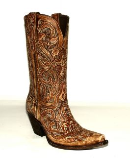M5010 Hand Tooled Caramel Tan Las Cruces Fashion Western Boot