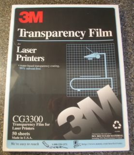 SEALED 3M Clear Transparency Film for Laser Printers CG3300 50 Sheets