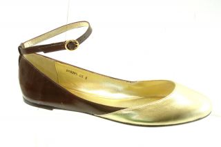 Laura Brandon Fae Ballet Flat Skimmer Gold with Ankle Strap