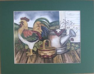 Lauri Korsgaden Rooster Prints Baskets Matted Country Picture Prints