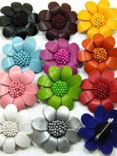 24 Pcs Lot Genuine Leather Flower Brooch Pin AAB1