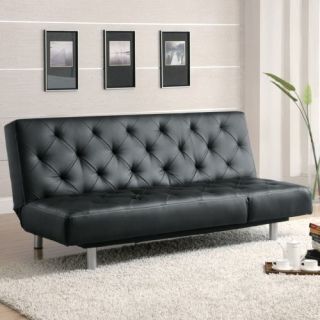 Black Sofa Bed Futon Couch Button Tufted Faux Leather Furniture