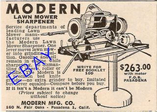 1954 Modern Lawn Mower Sharpener Ad Blade Pasadena CA