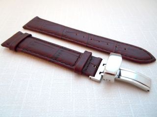 20mm Brown Leather Deployment Clasp Watch Band Strap Deployant