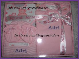 New Personalized 5pc Baby Layette Onesie Gift Set Pink