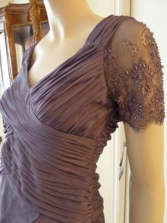 BADGLEY MISCHKA PURPLE LILAC LACE PLEATED TIERED EMBROIDERED DRESS