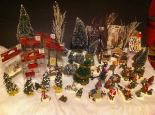lg lot of Lemax Christmas Village Dept 56 resin accessories 24 trees