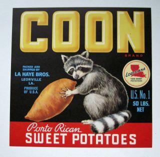 Coon Sweet Potato Yam Crate Label Leonville La