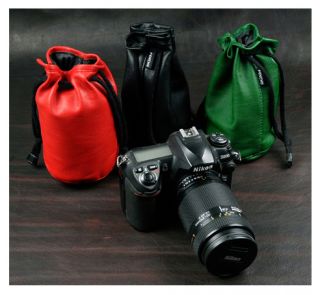 Padded Leather Camera Lens Bag Insert Pouch Canon Nikon Pentax Olympus