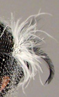 Black White BROOCH RHINESTONE Feather Fascinator Bridal Party New Hair