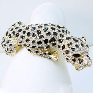 Animal Leopard Bracelet Bangle Clear Swarovski Crystal Panther Cuff