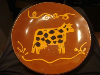 Lester Breininger Slip Decorated Redware 1990 Cow Plate
