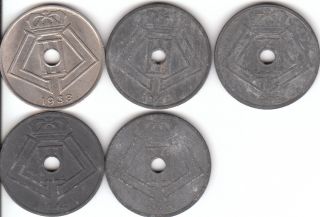  25 Centimes Zinc Coin Nazi German Occupation WWII Dutch Leopold III