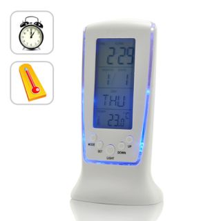 Digital Blue LED Light Alarm Clock w Thermometer Calendar Timer 7
