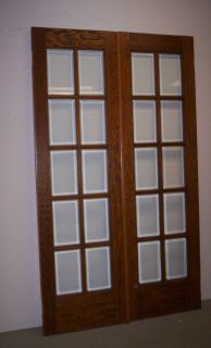 Antique Oak 10 Light Beveled Glass French Doors c1918 47 x 80